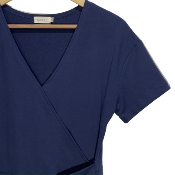 Roolee Wide Leg V-Neck Short Sleeve Neptune Navy Jumpsuit Adjustable Waist Belt - Picture 5 of 12